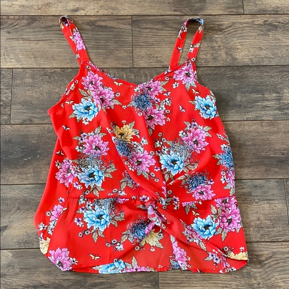 Pink Rose Tops - NWOT Pink Rose M Red Floral Rouched Tank Top